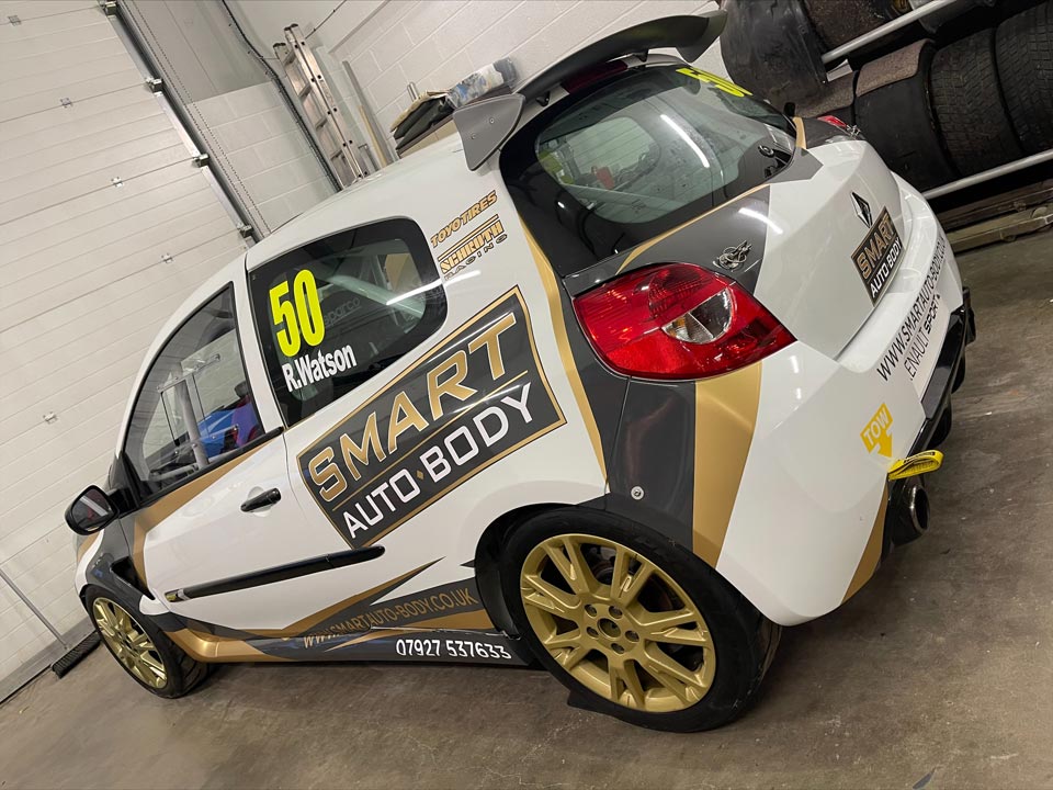 Watson Motorsports Renault Clio Race Car Vinyl Wrapped with Smart Auto-Body Branding Rear